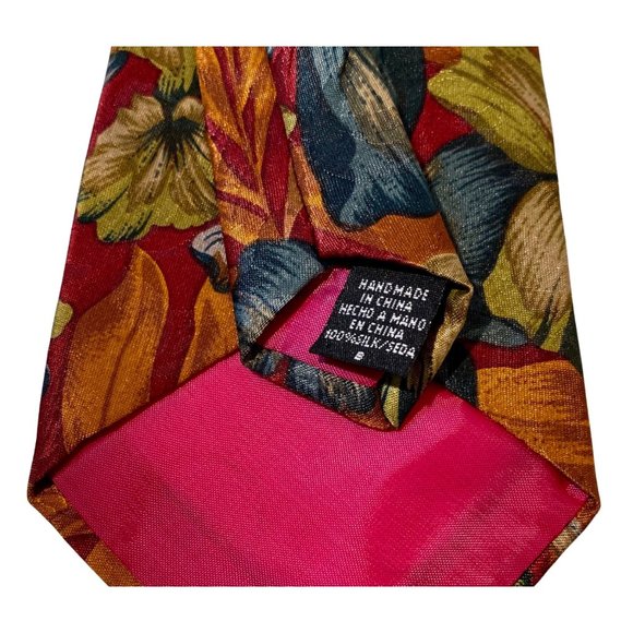 ALFANI 100% Silk Neck Tie | 55.5" | Burgundy Maroon Tropical Floral Print, Men's - Picture 6 of 6